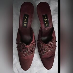 Zalo Maroon Floral Embroidered Mules